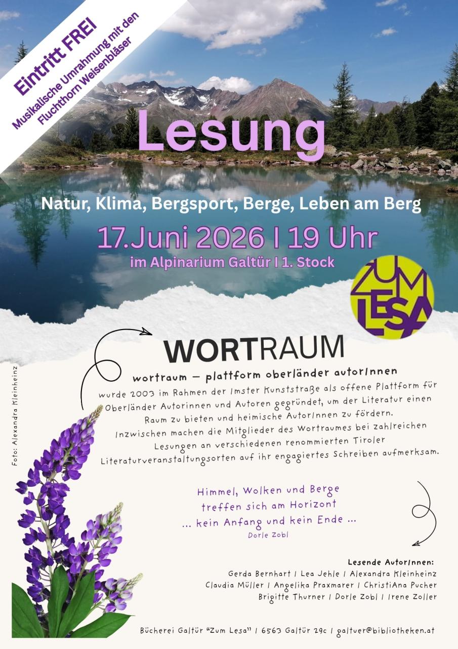 Bild vom Berglisee in Mathon mit Text zur Einladung zur Lesung
